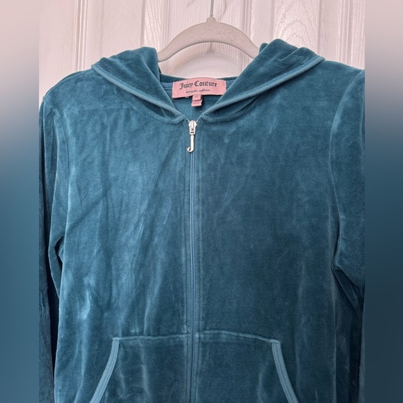 Juicy Couture Teal Velour Full Zip Up Women’s Hooded Jacket y2k - Picture 6 of 15